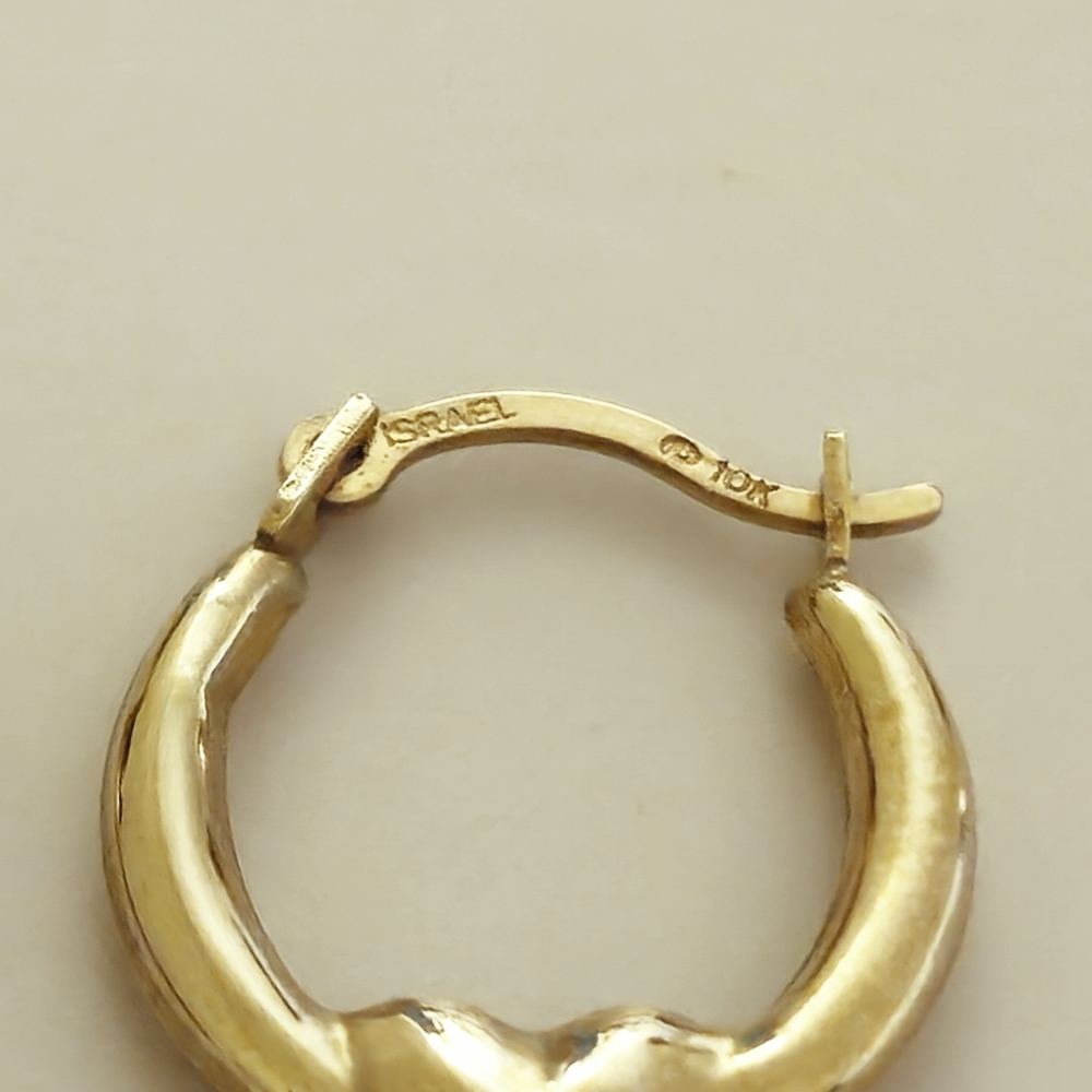 Authentic solid 10K Yellow Gold Polished Heart Hoop Earrings - Picture 5 of 5